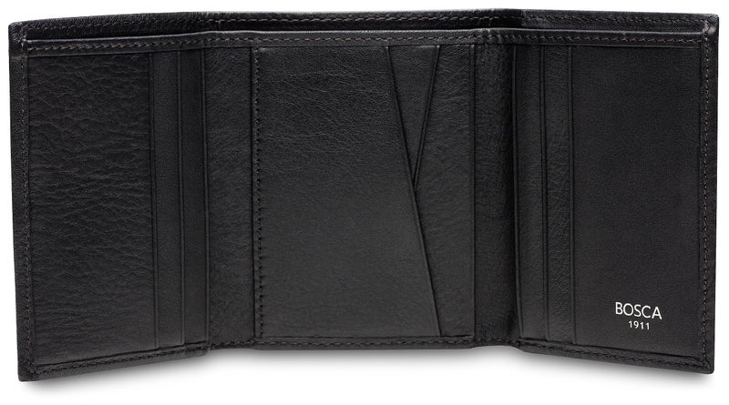 Bosca Men's Wallet, Nappa Vitello Leather Single I.D. Tri Fold Wallet with RFID Blocking, Black - Image 1